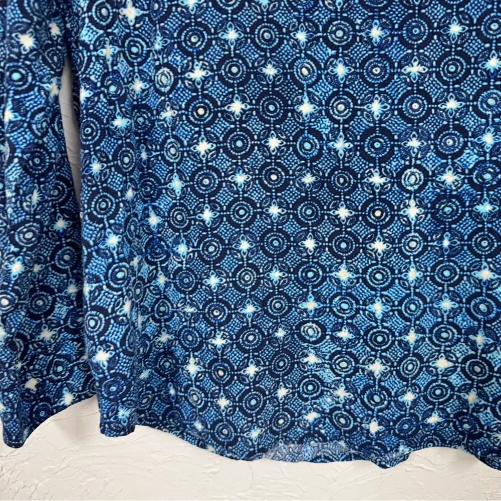 Michael Kors Blue Paisley Boho Blouse Womens L Casual Classic Beachy Shirt Top